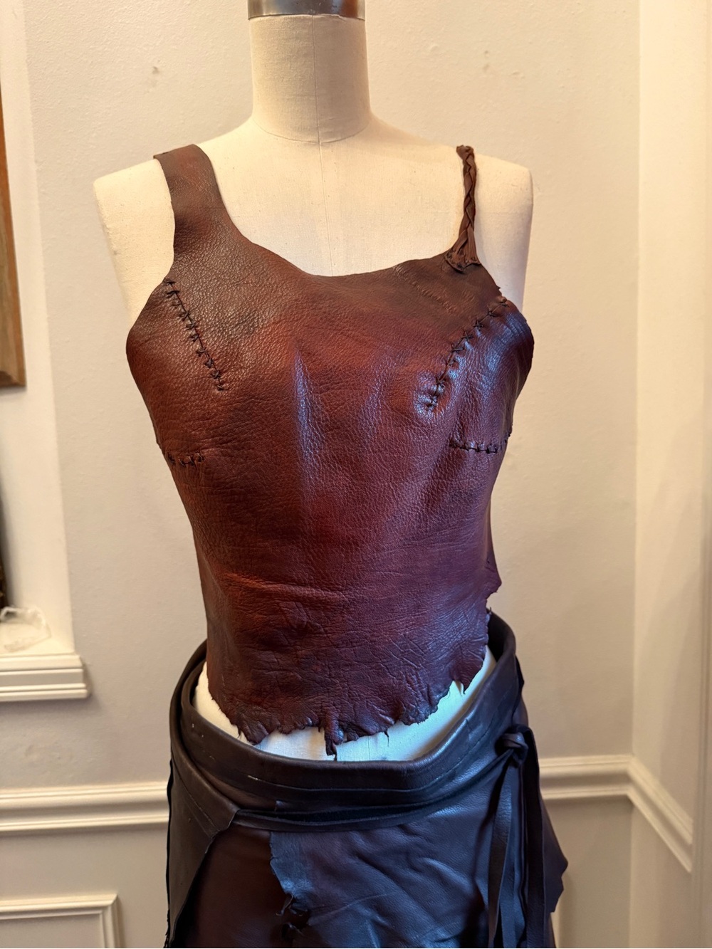 Two Brown Deerskin Leather Women's Halter and Wraparound Skirt Sets | Size S - Picture 7 of 12